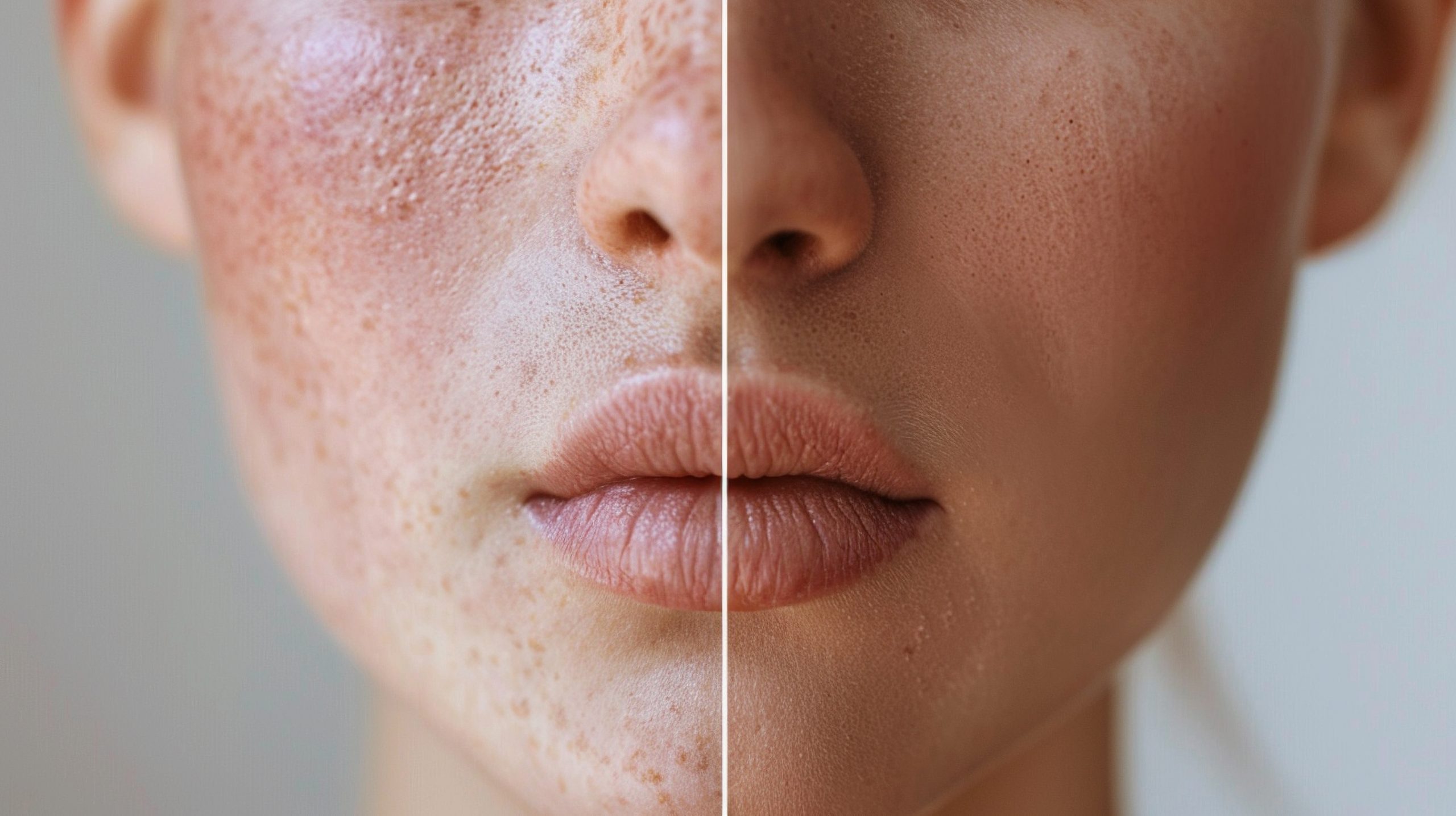 A before and after comparison of a patients skin after IPL (Intense Pulsed Light) therapy. stock image, hd quality,